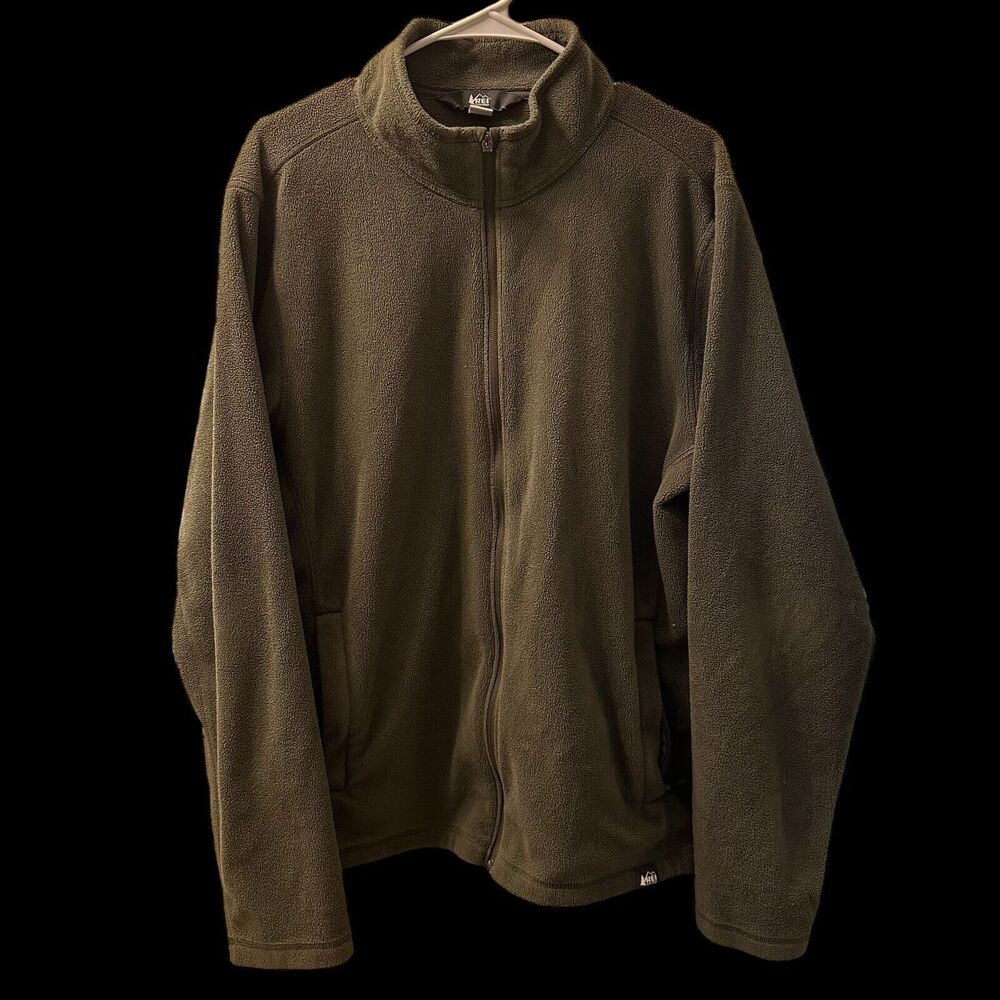 REI Co-Op Sherpa Fleece Jacket Men's Size Large Green Full Zip Mock Neck